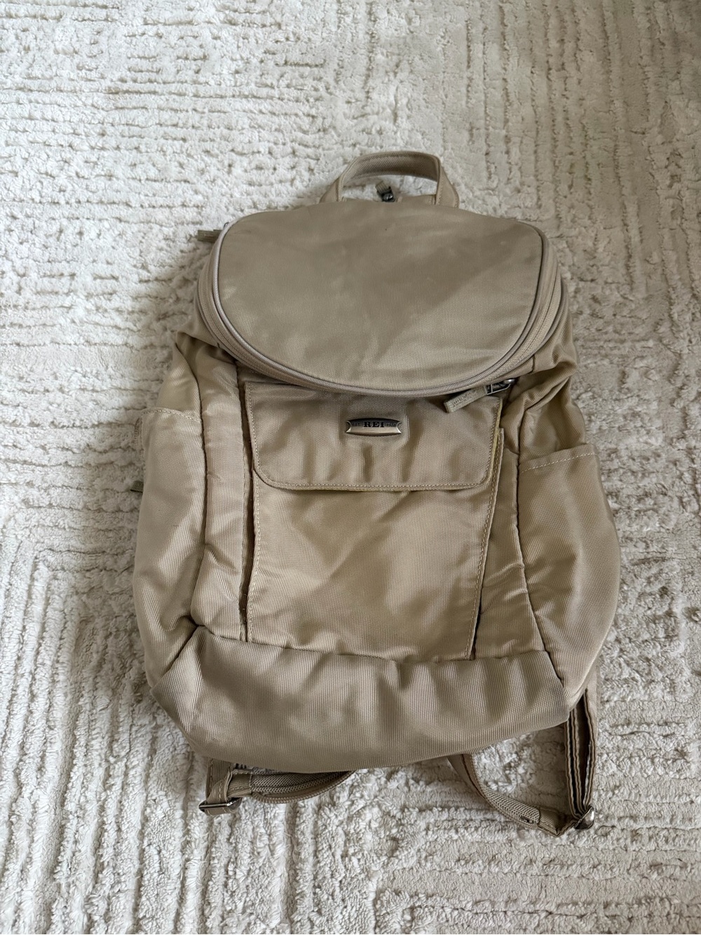 REI Beige Tan Nylon Backpack Multi Pocket Hiking Travel Daypack